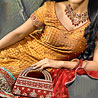 Designer Dress Material In Mustard Orange And Red